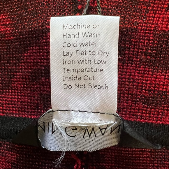 NWT Ming Wang Red Black Jacquard Knit Shawl Collar Kimono Sleeve Open Sz L/XL - Picture 6 of 8